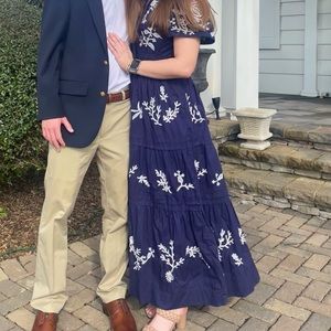 Size S, Anthropologie Somerset dress Navy & White embrodried.